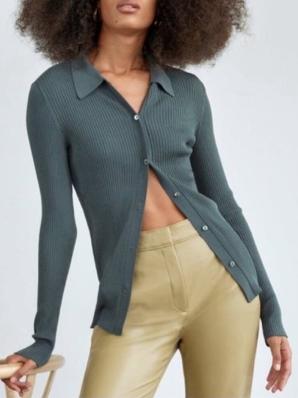 Babaton Ribbed Button Up